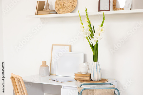 Vase with gladiolus flowers...