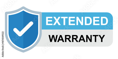 Extended warranty badge with a shield and check mark in blue and white.