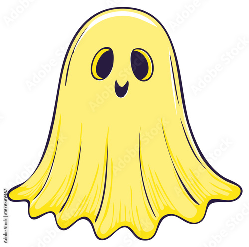 Cartoon Yellow Ghost Smiling Illustration for Halloween and Spooky Season