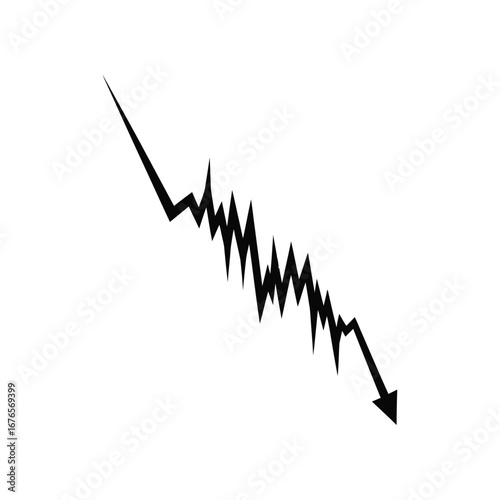 Downward Trend: An abstract representation of a downward trend, a jagged line with a sharp descent, symbolizing decline and loss in a clear visual form. 