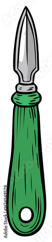 Illustration of a Gardening Dibber Tool with a Green Handle for Planting Seeds and Bulbs