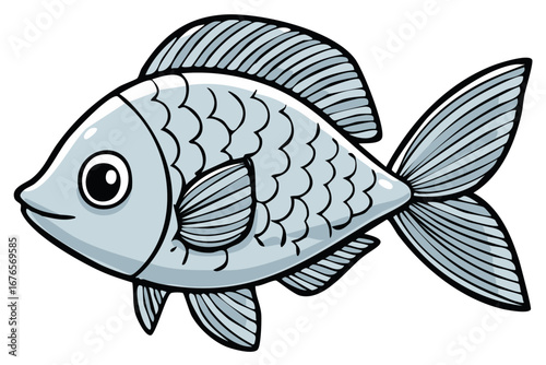 Cartoon illustration of a swimming fish with scales and fins