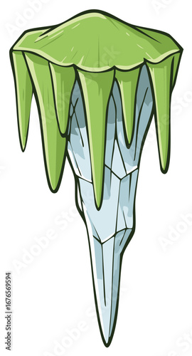 Sharp crystal icicle covered with dripping green toxic slime cartoon vector illustration