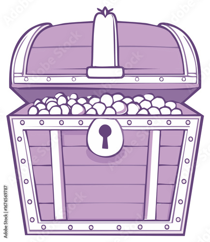 Cartoon Illustration of Open Treasure Chest Overflowing with Gold Coins and Wooden Planks