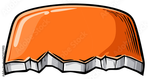 Orange bottle cap illustration, shiny design with black outlines, isolated.