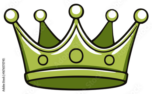 Stylized Green Crown with Five Points and Pearl Accents, Bold Outline