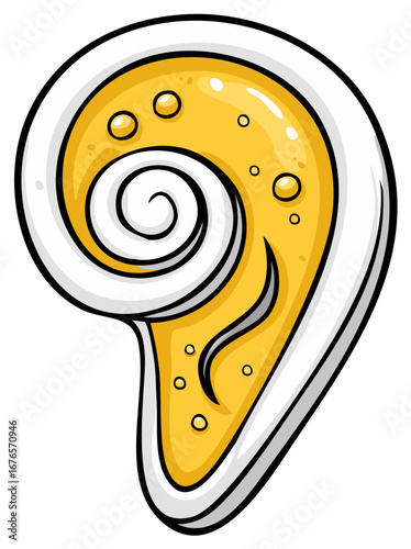 Stylized Shell with Swirl and Bubbles, Seashell Cartoon Illustration