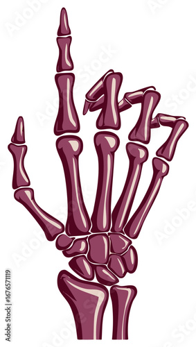 Skeleton hand making the rock on gesture with finger pointing up in gothic style