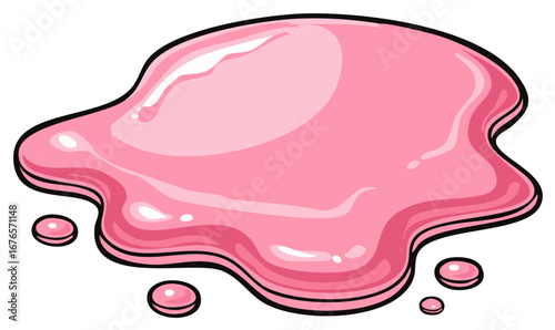 A vibrant pink blob of liquid or goo with reflective highlights and small droplets scattered around.