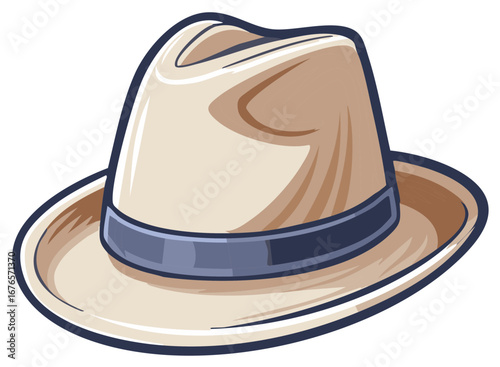 Classic fedora hat with a blue ribbon accent and textured crown detail