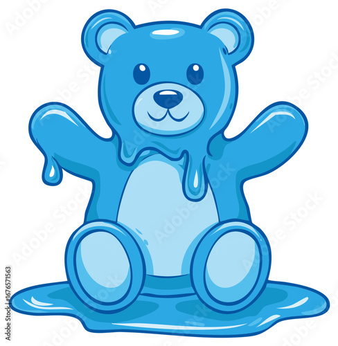 Cute blue teddy bear dissolving in a puddle of water