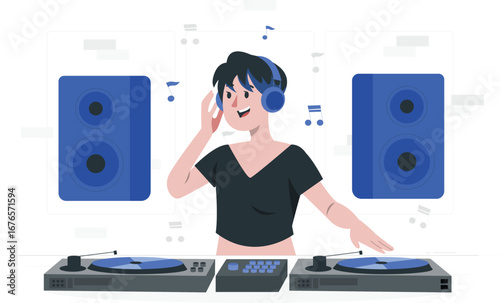 Dynamic dj girl character illustration