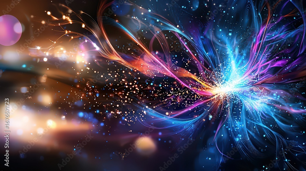 Obraz premium Dynamic energy burst abstract digital space visual art colorful design close-up perspective creative concept for digital art