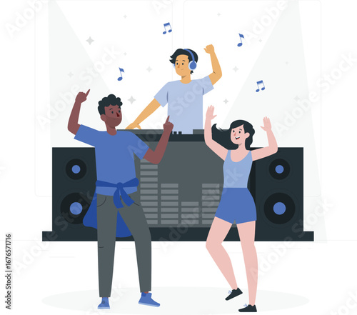 Vibrant dj party celebration with musical elements