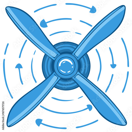 Cartoon Illustration of a Blue Propeller Generating Airflow and Rotation