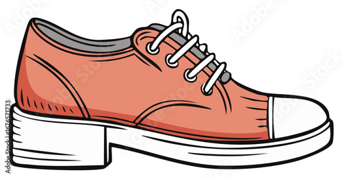 Pink Oxford Shoe Illustration with Laces and Sole on White Background