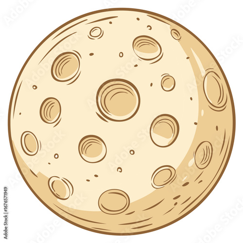 Cartoon full moon with craters and textured surface in a simple illustration style