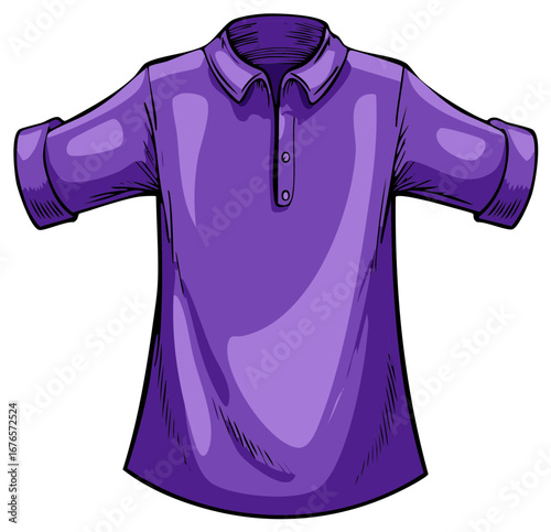 Purple Polo Shirt with Rolled-Up Sleeves and Collar
