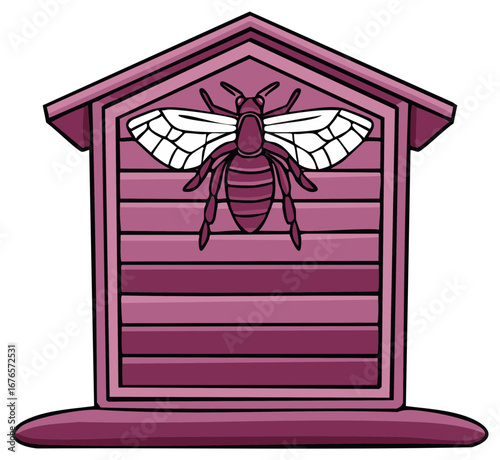 Stylized Bee Resting on a Pink Beehive Illustration
