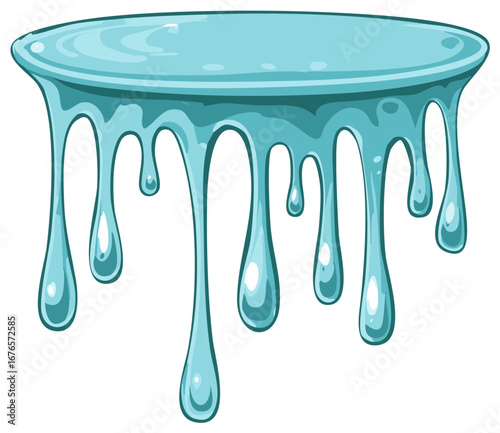 Vibrant cartoon aqua blue liquid dripping illustration with glossy translucent drops