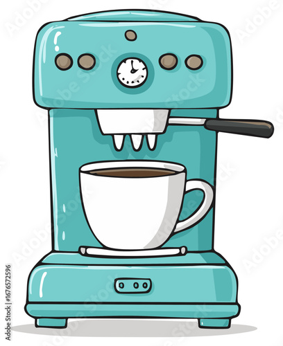 Retro Style Espresso Machine with Cup of Coffee Illustration Graphic