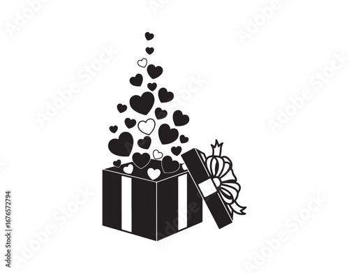 A gift box with hearts inside, representing a surprise gift vector design.

