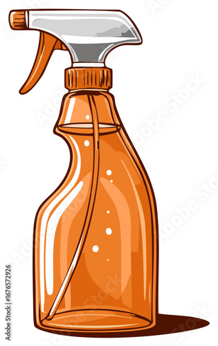 Orange Spray Bottle with Trigger Handle for Cleaning and Gardening, Spraying Liquid, Vector Illustration