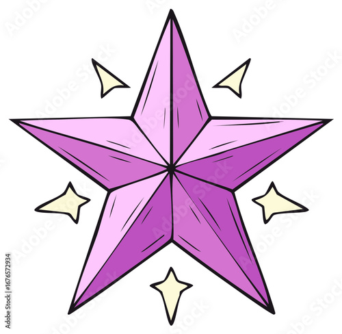 Stylized Pink Star with Smaller Stars Cartoon Illustration Design Element