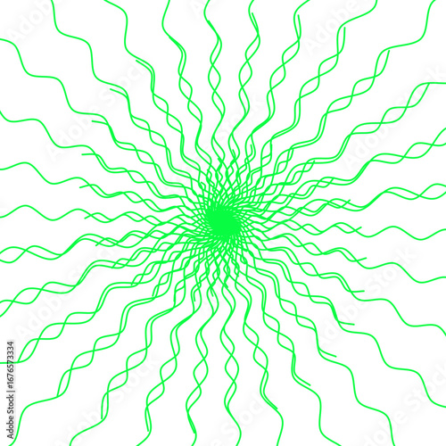 Vibrant green sunburst with wavy, radiating lines on white — fresh, energetic, and perfect for eco, tech, or creative designs with lively, rhythmic motion and modern flair.