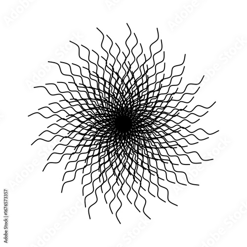Abstract black starburst with wavy, radiating lines on white — bold, dynamic, and perfect for modern, graphic, or edgy designs with intense, explosive energy.