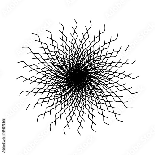 Abstract black starburst with jagged, radiating lines on white — bold, dynamic, and perfect for modern, graphic, or edgy designs with intense, explosive energy.