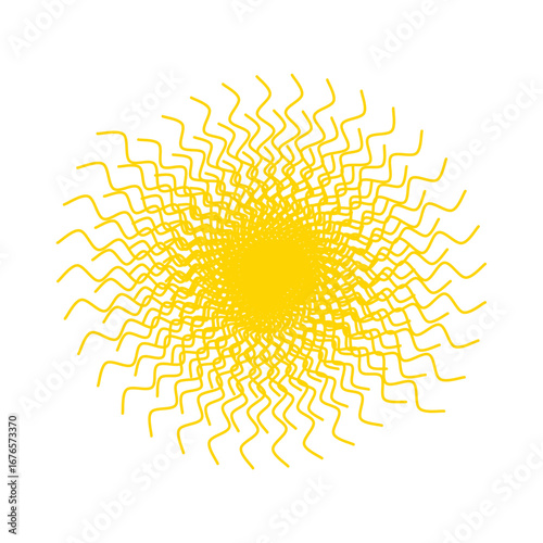 Bright yellow sunburst with playful zigzag rays radiating outward — cheerful, dynamic, and perfect for summer, energy, or creative designs with bold, rhythmic warmth.