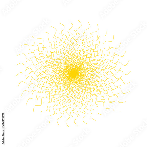Radiant yellow sunburst with wavy, zigzag rays on white — cheerful, energetic, and perfect for summer, creative, or spiritual designs with bold, rhythmic warmth.