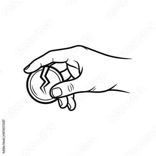 Breaking the Barriers: A monochrome illustration presents a hand delicately cradling a cracked coin, symbolizing the fragmentation of limitation and the promise of opportunity. 
