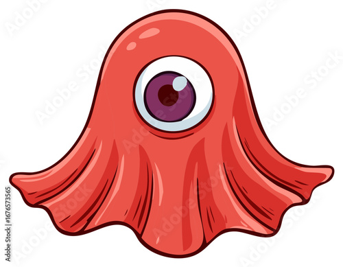 Cartoonish red one-eyed alien monster