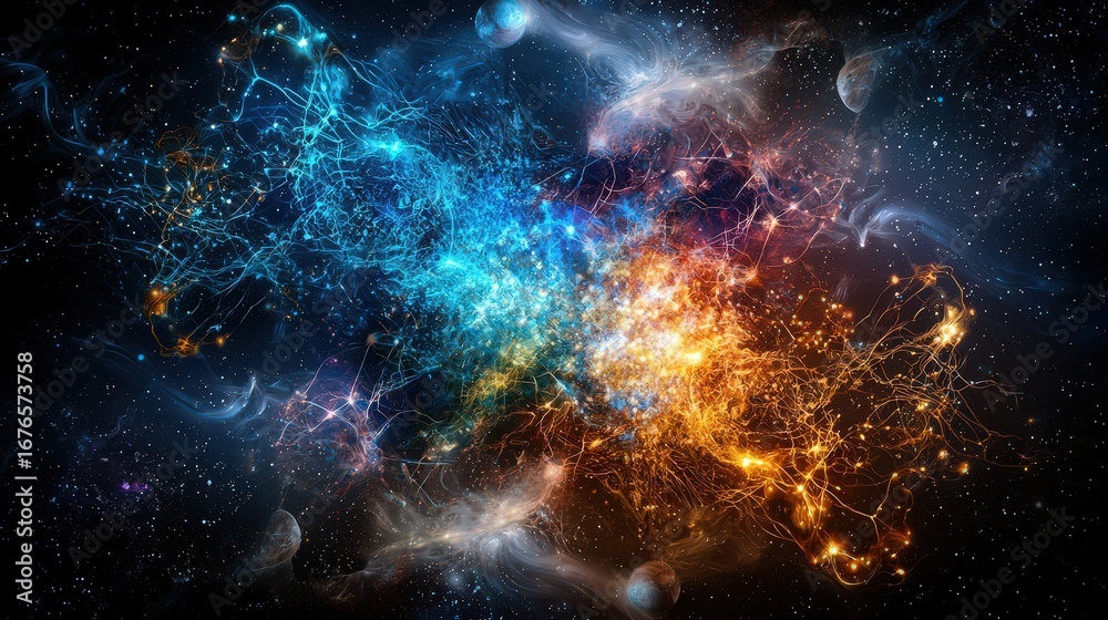 Fototapeta premium Cosmic energy burst deep space digital art intergalactic environment vivid colors abstract concept