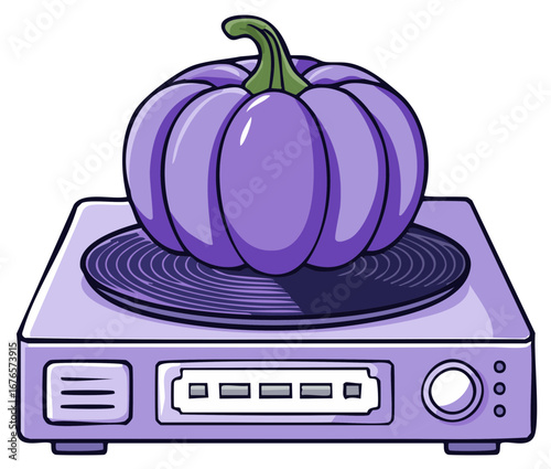 Surreal Purple Pumpkin on a Turntable Funny Halloween Art