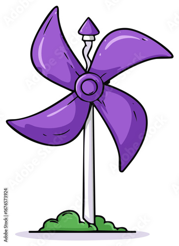 Purple pinwheel toy with swirl detail on a pole