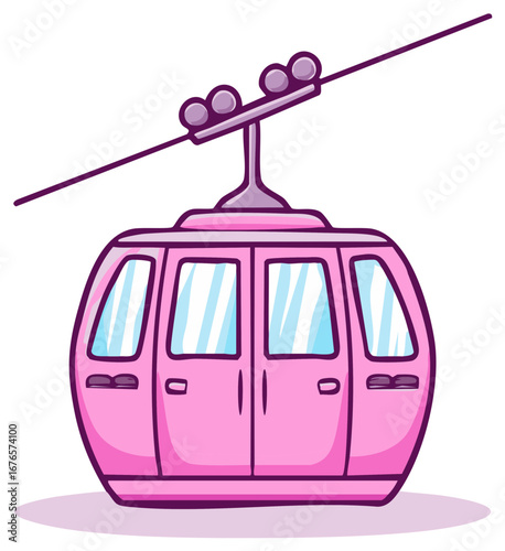 Cute pink gondola lift in a funny cartoon style vector illustration