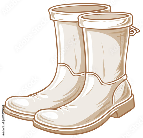 Pair of Beige Boots Graphic Fashionable Footwear Waterproof Protection