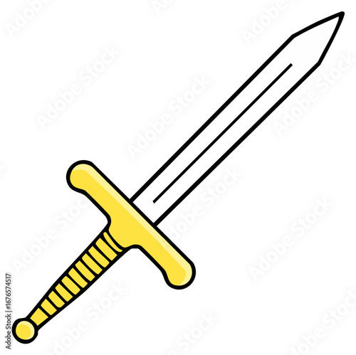 Classic Yellow Sword With Black Outline Medieval Weapon Icon Illustration