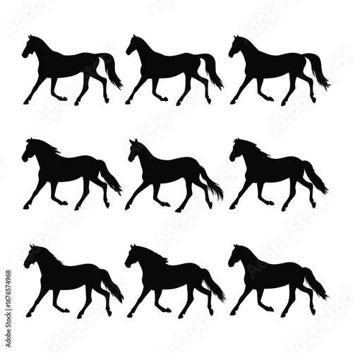 Silhouette Collection of Running and Walking Horses