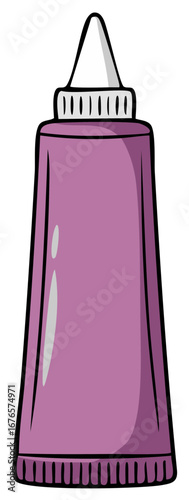 Tube container vector illustration, bottle for glue, paint, cream, sealant in purple and white colors