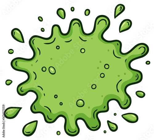 Vibrant green liquid blob splash with bubbly texture and flowing droplets