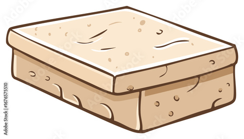 Cartoon style vector drawing of a Sponge cake snack or dessert in beige colors