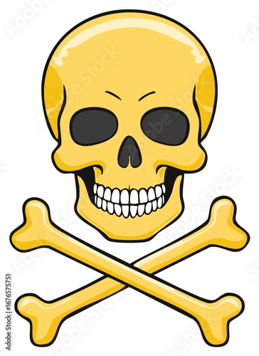 Cartoon skull with crossbones. Isolated illustration of dangerous symbol, death and danger.