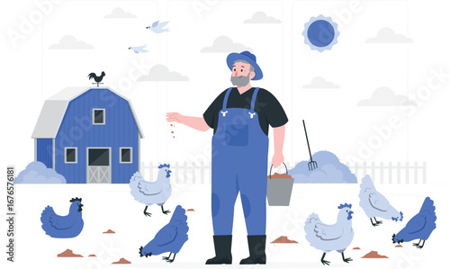 Free range chicken farm illustration with rafiki character