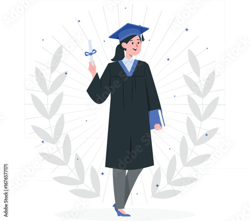 Girl celebrating graduation with rafiki banner