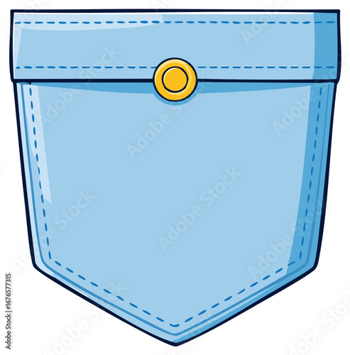 Blue jean pocket illustration with a button, garment vector in clothing and fashion industry.