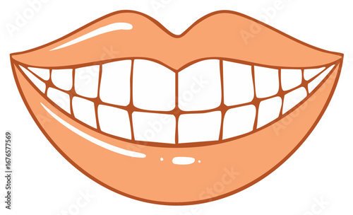 Stylized illustration of a wide cheerful smile with healthy teeth